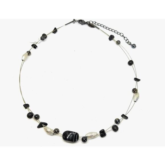 Retired Lia Sophia Flicker Gemstone~Mother of Pearl~Wood Double Wire Necklace - Picture 2 of 2